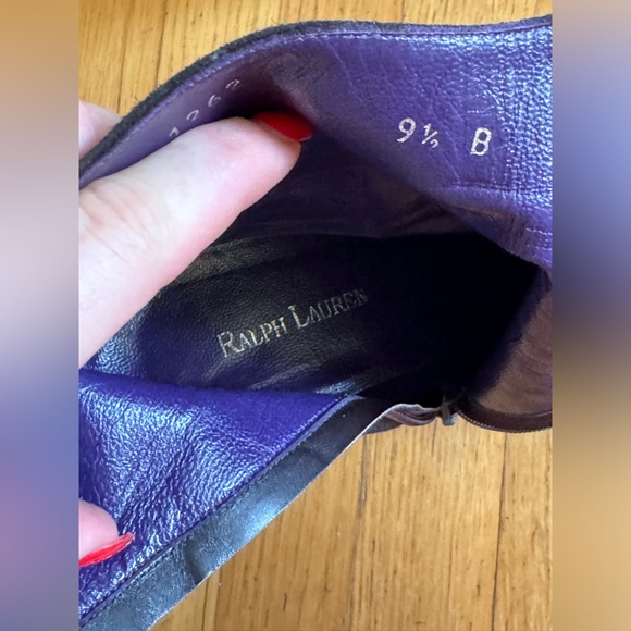 Vintage Ralph Lauren Suede Heeled Ankle Boots w Leather Cap Toe Sz 9 1/2 - Picture 5 of 13